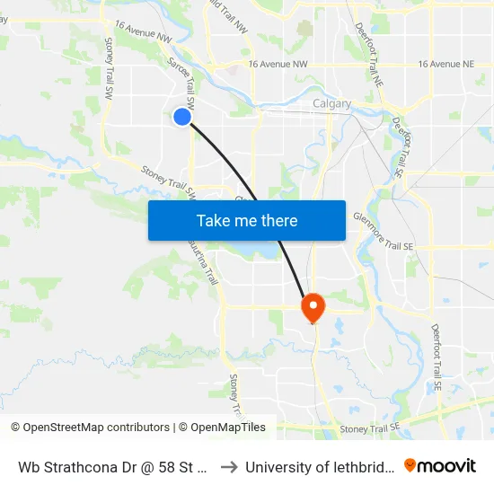 Wb Strathcona Dr @ 58 St SW to University of lethbridge map