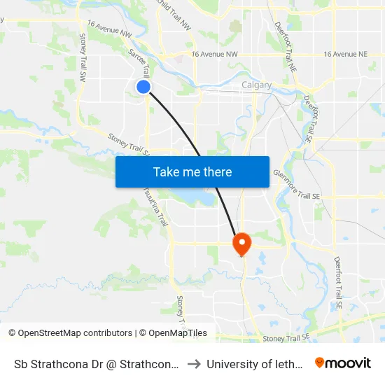 Sb Strathcona Dr @ Strathcona Cr SW to University of lethbridge map