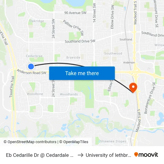 Eb Cedarille Dr @ Cedardale Cr SW to University of lethbridge map