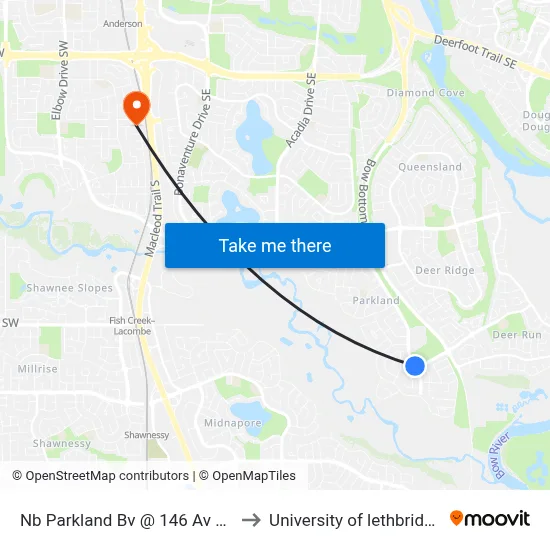 Nb Parkland Bv @ 146 Av SE to University of lethbridge map