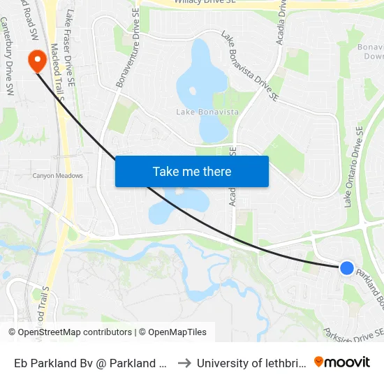 Eb Parkland Bv @ Parkland Pl SE to University of lethbridge map