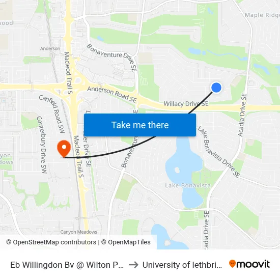 Eb Willingdon Bv @ Wilton Pl SE to University of lethbridge map