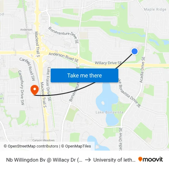 Nb Willingdon Bv @ Willacy Dr (E. Leg) SE to University of lethbridge map