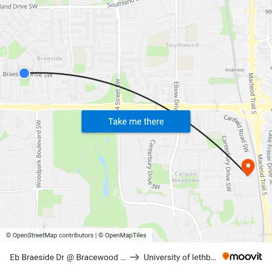 Eb Braeside Dr @ Bracewood Dr SW to University of lethbridge map