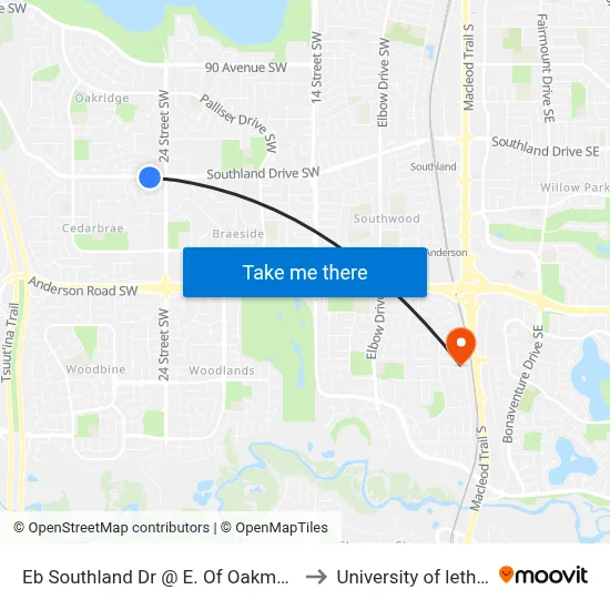Eb Southland Dr @  E. Of Oakmoor Wy SW to University of lethbridge map