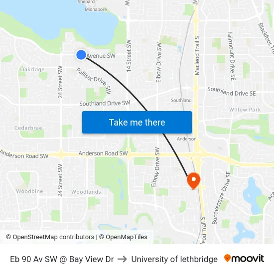 Eb 90 Av SW @ Bay View Dr to University of lethbridge map