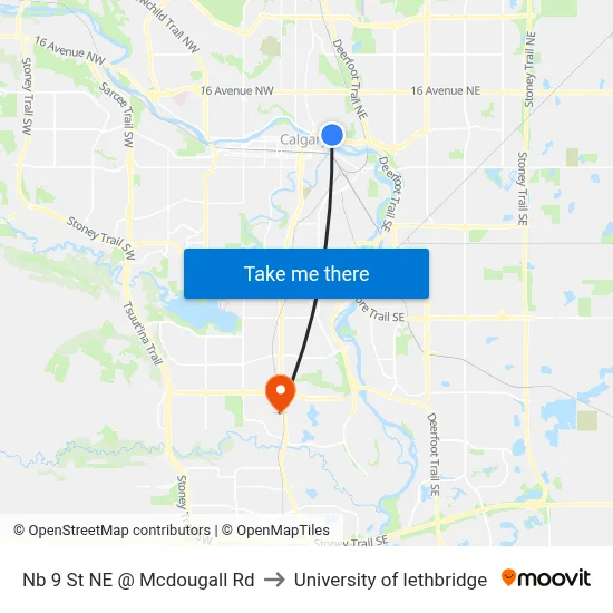 Nb 9 St NE @ Mcdougall Rd to University of lethbridge map