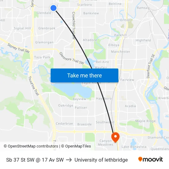 Sb 37 St SW @ 17 Av SW to University of lethbridge map