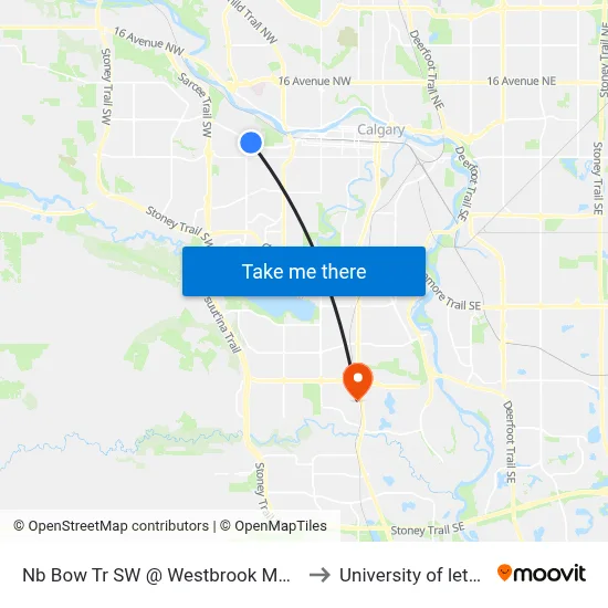 Nb Bow Tr SW @ Westbrook Mall Overpass to University of lethbridge map