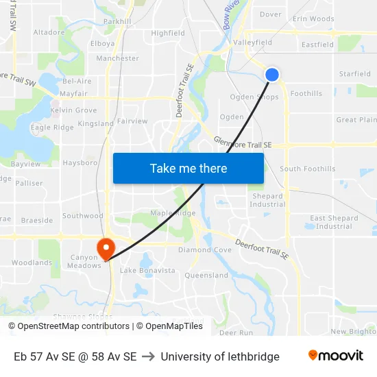 Eb 57 Av SE @ 58 Av SE to University of lethbridge map