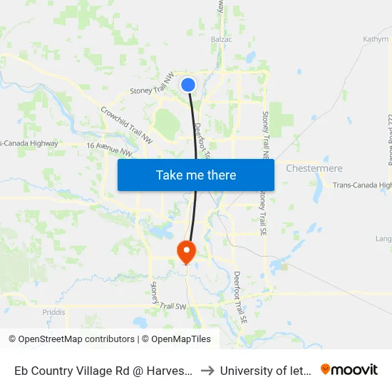 Eb Country Village Rd @ Harvest Hills Bv NE to University of lethbridge map