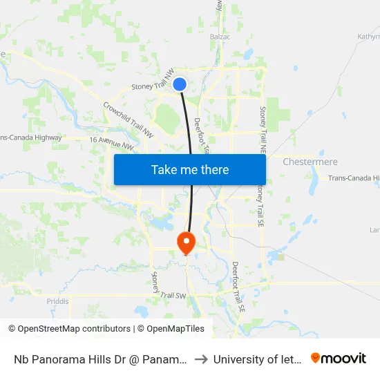 Nb Panorama Hills Dr @ Panamount Gd NW to University of lethbridge map