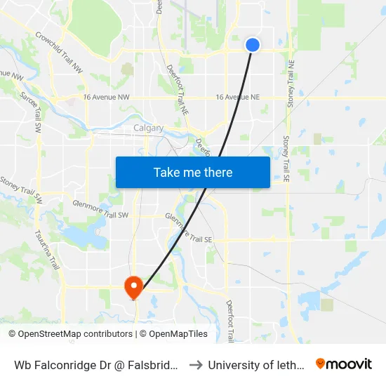 Wb Falconridge Dr @ Falsbridge Dr NE to University of lethbridge map