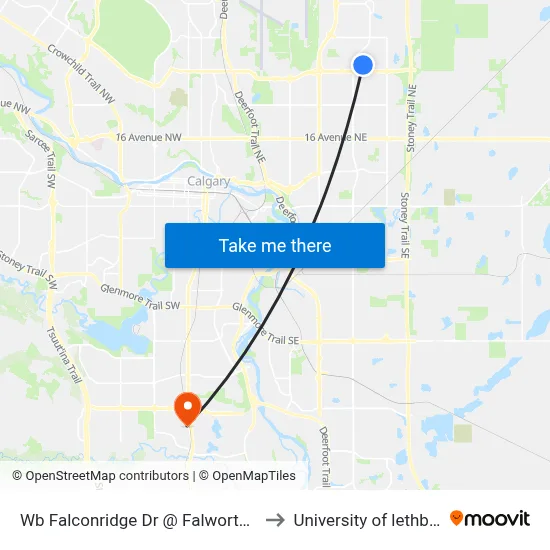 Wb Falconridge Dr @ Falworth Rd NE to University of lethbridge map