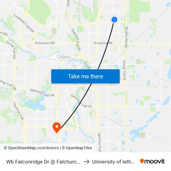 Wb Falconridge Dr @ Falchurch Rd NE to University of lethbridge map