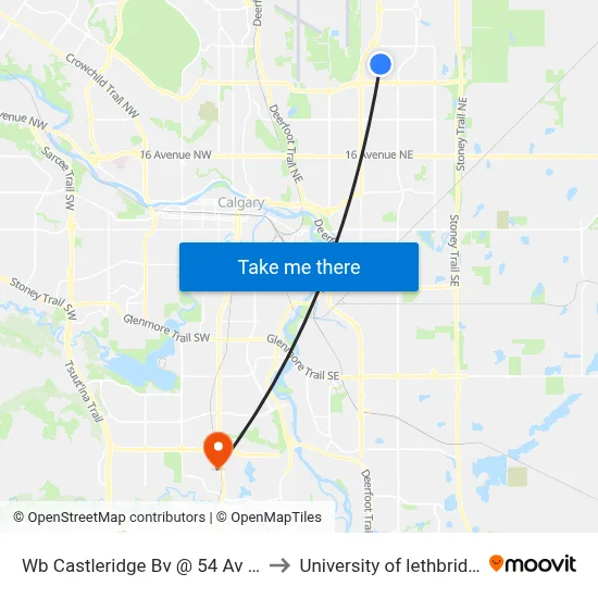 Wb Castleridge Bv @ 54 Av NE to University of lethbridge map