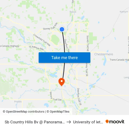 Sb Country Hills Bv @ Panorama Hills Wy NW to University of lethbridge map