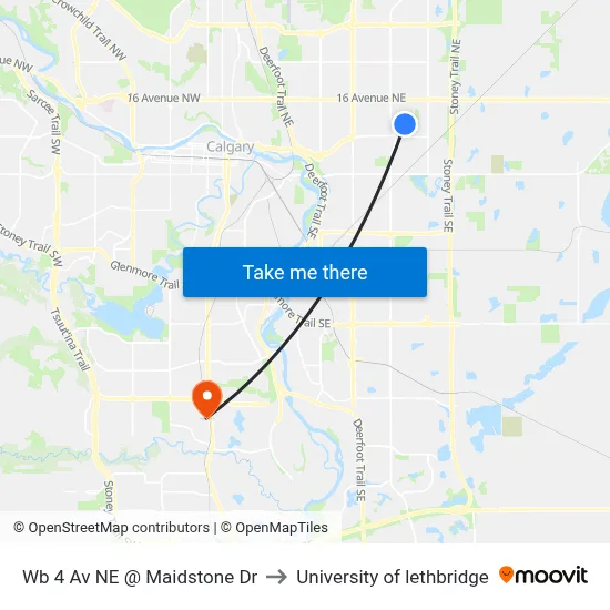 Wb 4 Av NE @ Maidstone Dr to University of lethbridge map