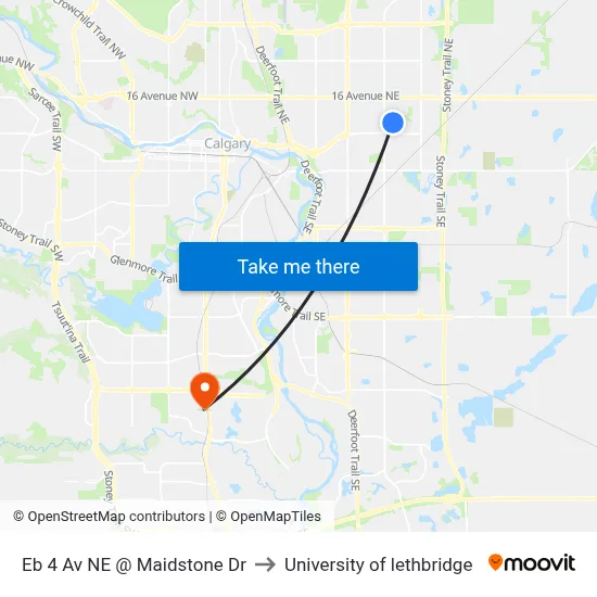 Eb 4 Av NE @ Maidstone Dr to University of lethbridge map