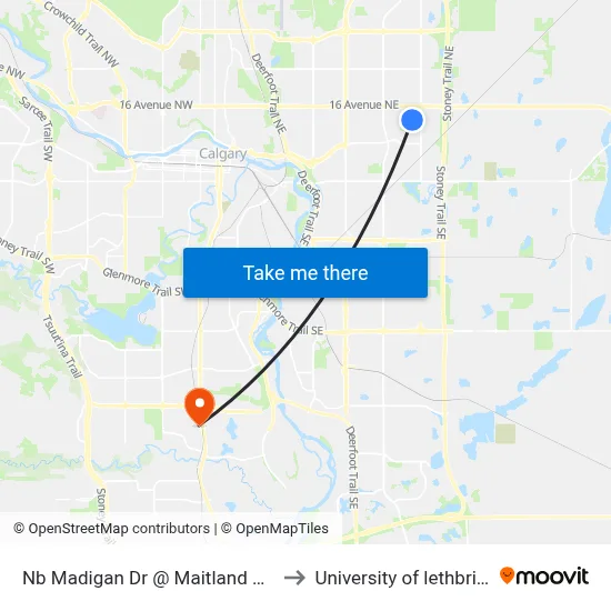 Nb Madigan Dr @ Maitland Dr NE to University of lethbridge map