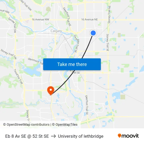 Eb 8 Av SE @ 52 St SE to University of lethbridge map
