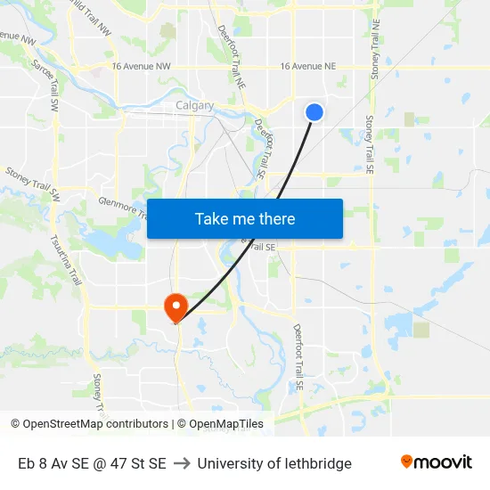Eb 8 Av SE @ 47 St SE to University of lethbridge map