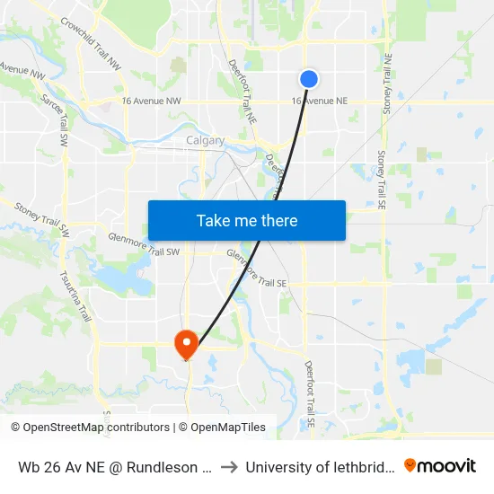 Wb 26 Av NE @ Rundleson Rd to University of lethbridge map
