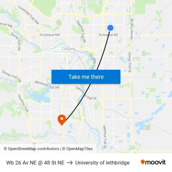 Wb 26 Av NE @ 48 St NE to University of lethbridge map