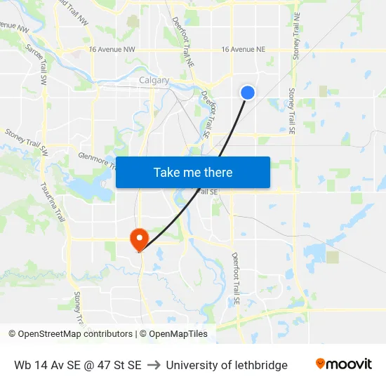 Wb 14 Av SE @ 47 St SE to University of lethbridge map