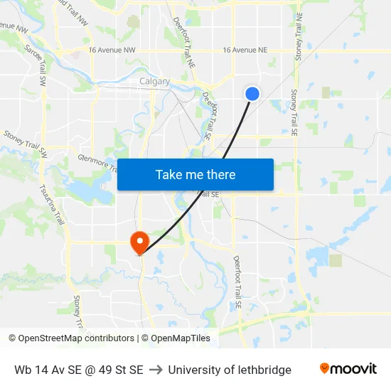Wb 14 Av SE @ 49 St SE to University of lethbridge map