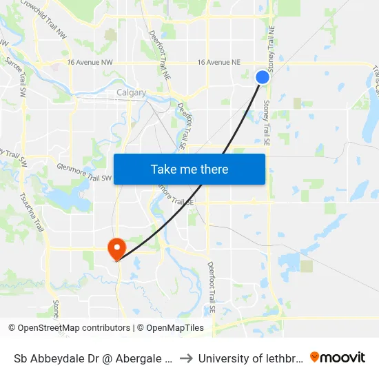 Sb Abbeydale Dr @ Abergale Dr NE to University of lethbridge map