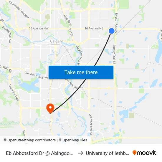 Eb Abbotsford Dr @ Abingdon Cr NE to University of lethbridge map