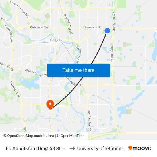 Eb Abbotsford Dr @ 68 St NE to University of lethbridge map