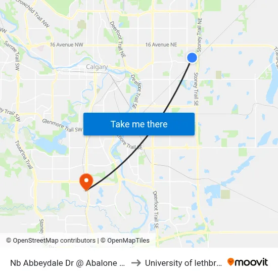 Nb Abbeydale Dr @ Abalone Cr NE to University of lethbridge map