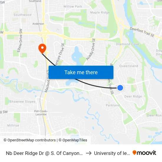 Nb Deer Ridge Dr @ S. Of Canyon Meadows Dr SE to University of lethbridge map