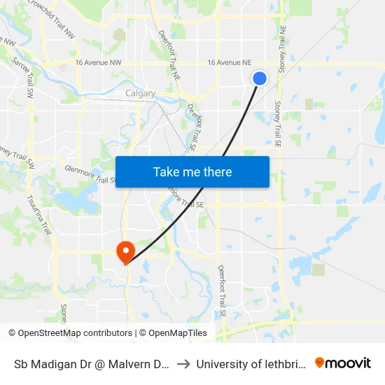 Sb Madigan Dr @ Malvern Dr NE to University of lethbridge map