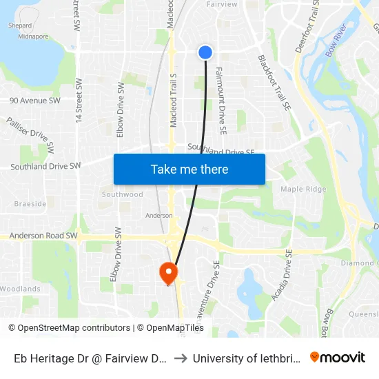 Eb Heritage Dr @ Fairview Dr SE to University of lethbridge map