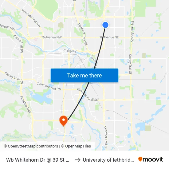 Wb Whitehorn Dr @ 39 St NE to University of lethbridge map