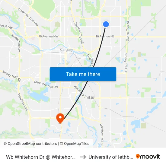 Wb Whitehorn Dr @ Whitehorn Rd NE to University of lethbridge map