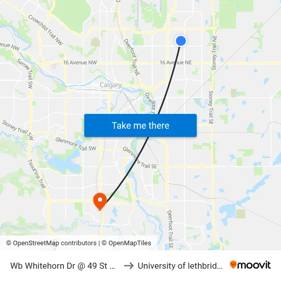 Wb Whitehorn Dr @ 49 St NE to University of lethbridge map