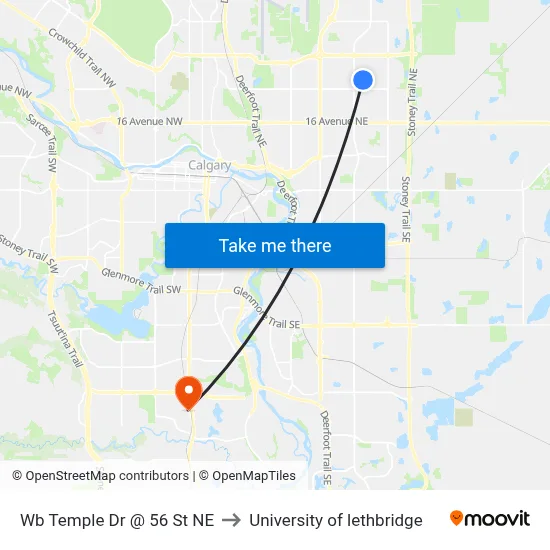 Wb Temple Dr @ 56 St NE to University of lethbridge map