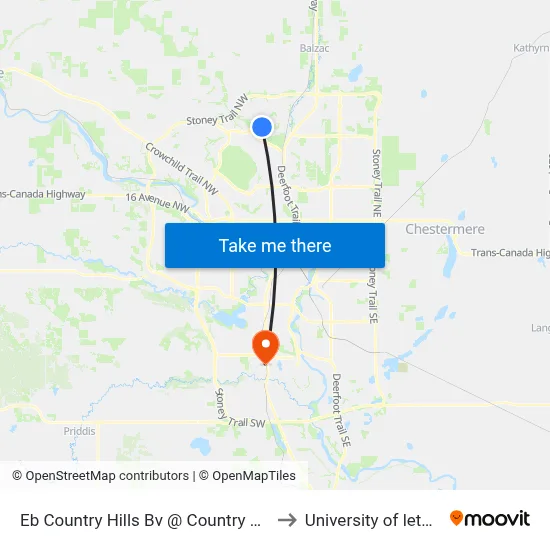 Eb Country Hills Bv @ Country Hills Dr NW to University of lethbridge map