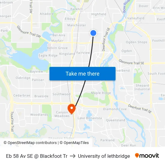 Eb 58 Av SE @ Blackfoot Tr to University of lethbridge map