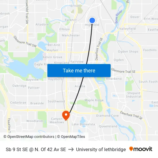 Sb 9 St SE @ N. Of 42 Av SE to University of lethbridge map