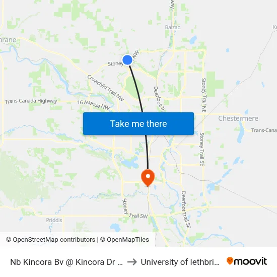 Nb Kincora Bv @ Kincora Dr NW to University of lethbridge map