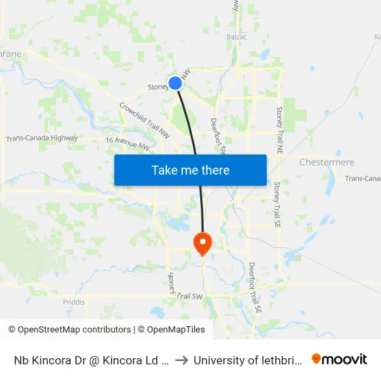 Nb Kincora Dr @ Kincora Ld NW to University of lethbridge map