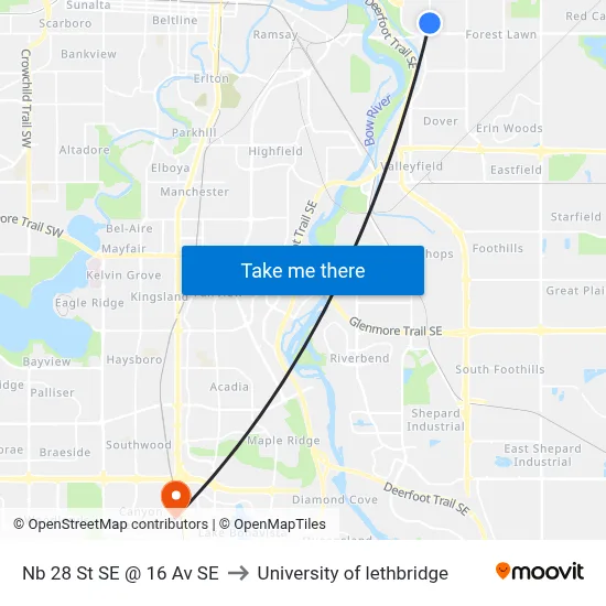 Nb 28 St SE @ 16 Av SE to University of lethbridge map