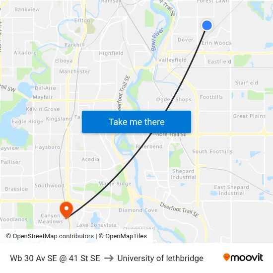 Wb 30 Av SE @ 41 St SE to University of lethbridge map