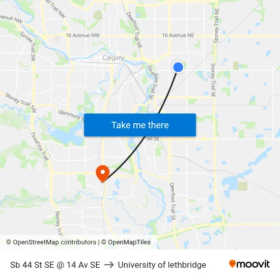 Sb 44 St SE @ 14 Av SE to University of lethbridge map