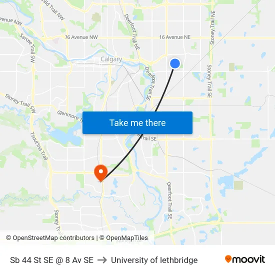 Sb 44 St SE @ 8 Av SE to University of lethbridge map